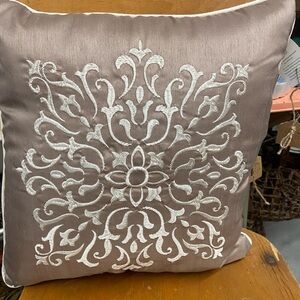 Elegant Brown and White Embroidered Throw Pillow